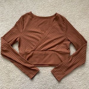 Brown Crop Top Long Sleeve Shirt